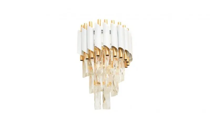 Applique lampada da parete di design post moderno di cristallo e metallo bianco oro MAZINI W2