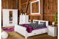 Armadio 3 ante con specchio in legno massello bianco toscano shabby