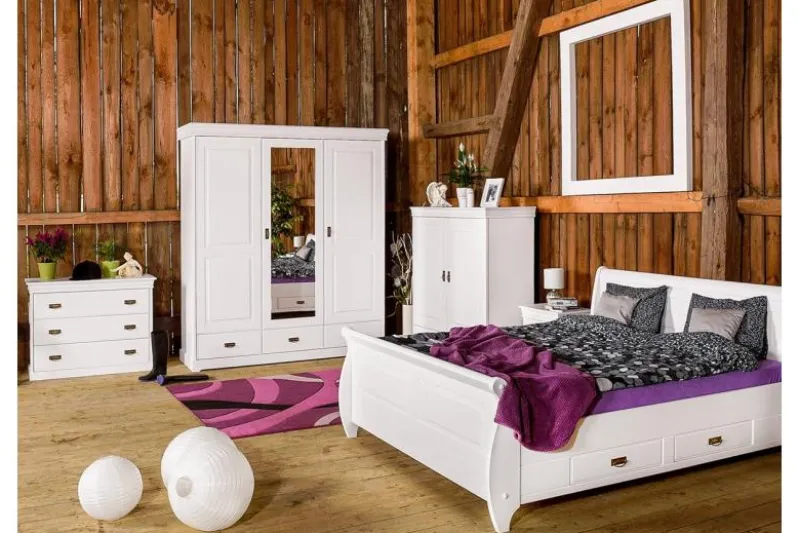 Armadio 3 ante con specchio in legno massello bianco toscano shabby