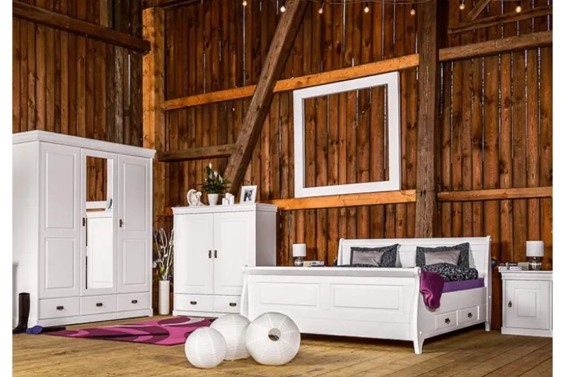Armadio 3 ante con specchio in legno massello bianco toscano shabby