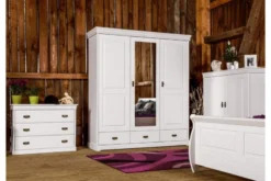 Armadio 3 ante con specchio in legno massello bianco toscano shabby