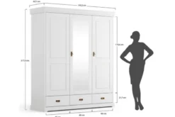 Armadio 3 ante con specchio in legno massello bianco toscano shabby