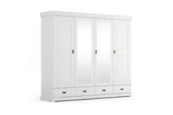 Armadio legno massello bianco 4 ante specchi shabby toscano