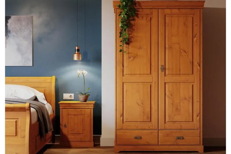 Armadio legno massello pino miele 2 ante shabby toscano