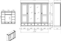 Armadio legno massello pino miele 4 ante specchi shabby toscano