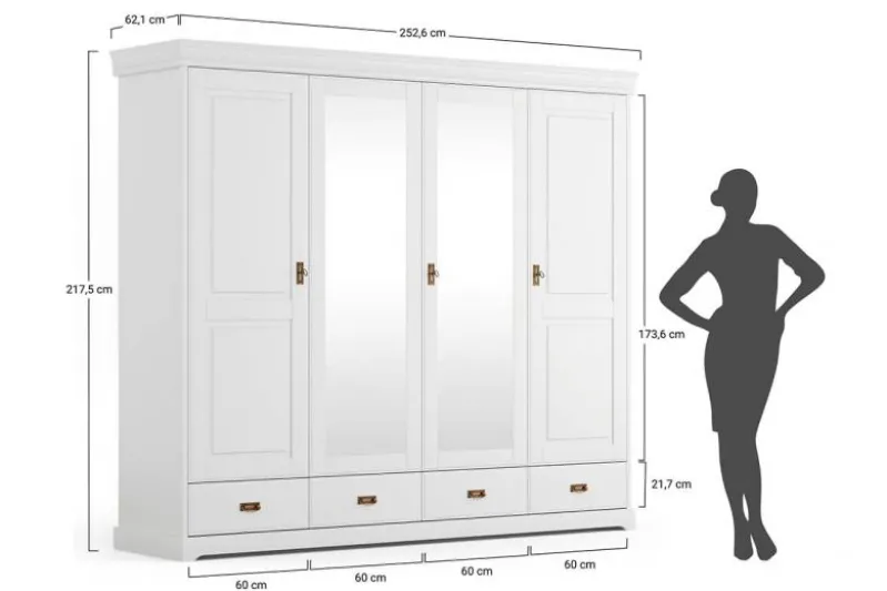 Armadio legno massello pino miele 4 ante specchi shabby toscano
