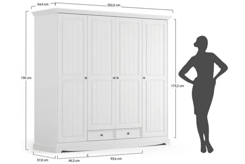 Armadio shabby chic 4 ante pino massello bianco
