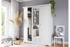 Armadio shabby chic legno massello di pino bianco 3 ante con specchio