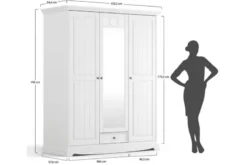 Armadio shabby chic pino massello bicolore bianco rovere 3 ante con specchio