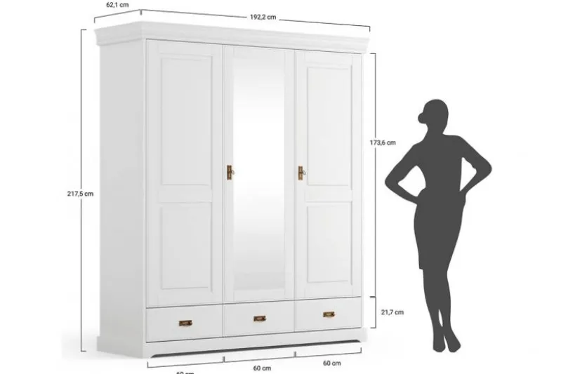 Armadio shabby legno massello miele 3 ante
