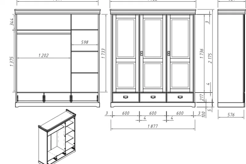 Armadio shabby legno massello miele 3 ante
