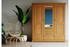 Armadio shabby toscano 3 ante con specchio legno massello miele