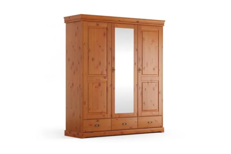 Armadio shabby toscano 3 ante con specchio legno massello miele