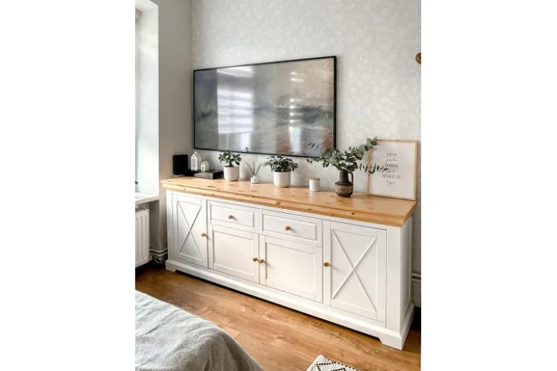 Cassettiera da ingresso legno massello di pino shabby country