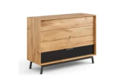 Cassettiera in legno naturale massello e vetro grafite moderna