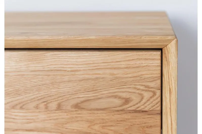 Cassettiera in legno naturale massello e vetro grafite moderna