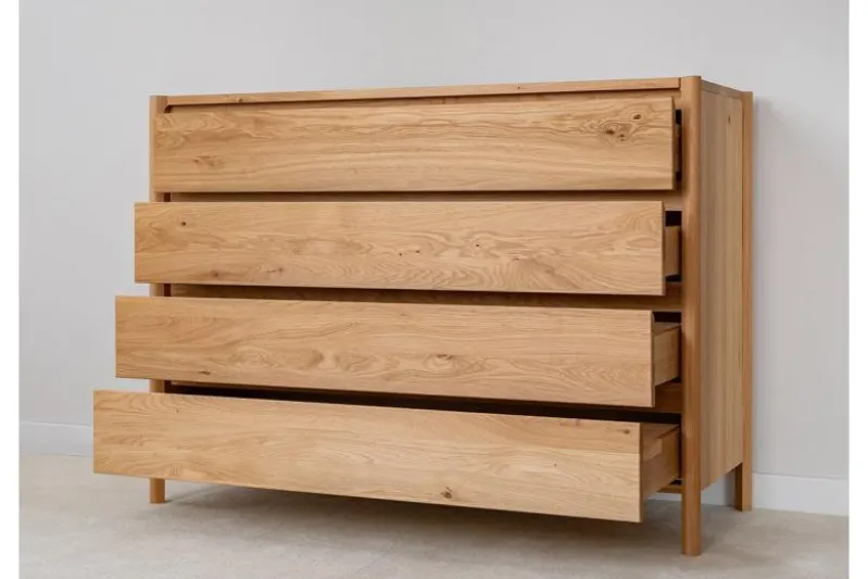 Cassettiera moderna in legno massello di rovere oliato 4 cassetti