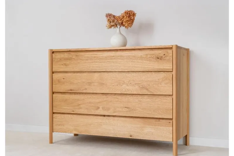 Cassettiera moderna in legno massello di rovere oliato 4 cassetti