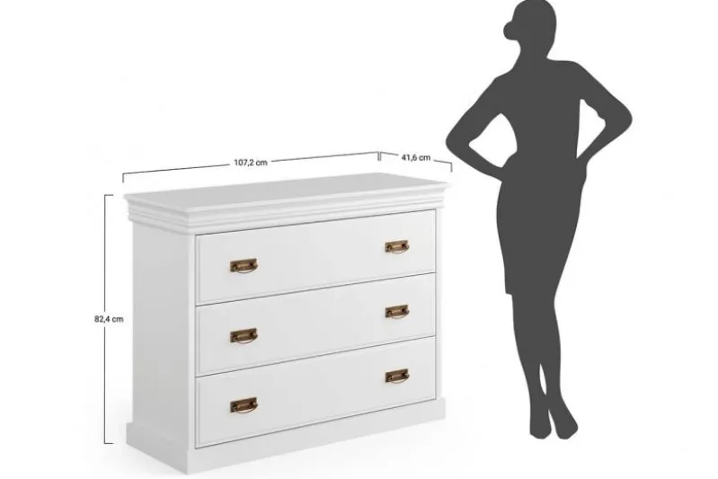 Cassettone in legno massello di pino bianco miele shabby chic toscano