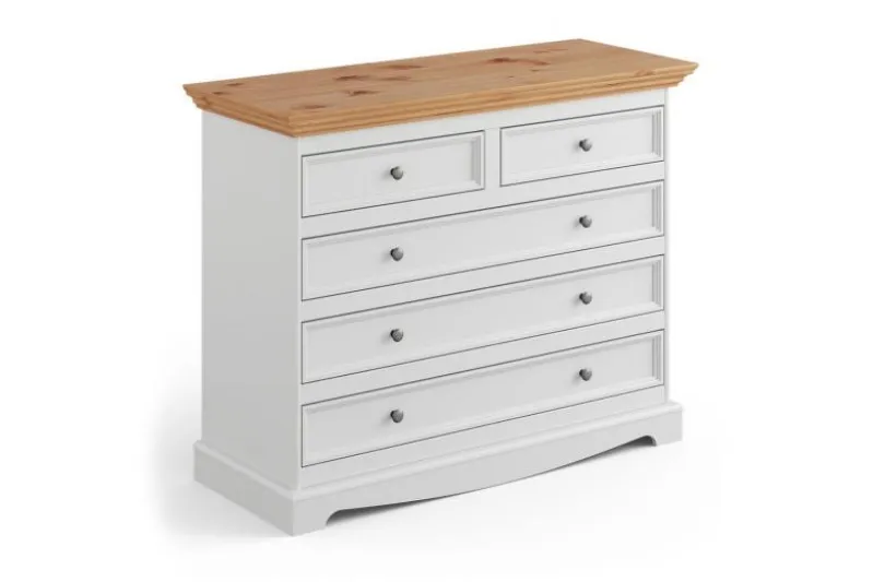 Cassettone shabby chic pino massello bianco e naturale