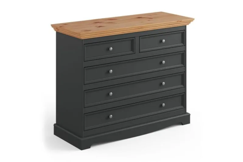 Comò cassettone in legno massello di pino grafite top naturale shabby chic