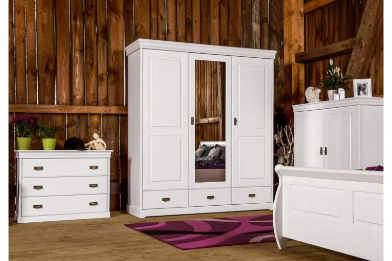 Comò in legno massello di pino bianco shabby chic toscano