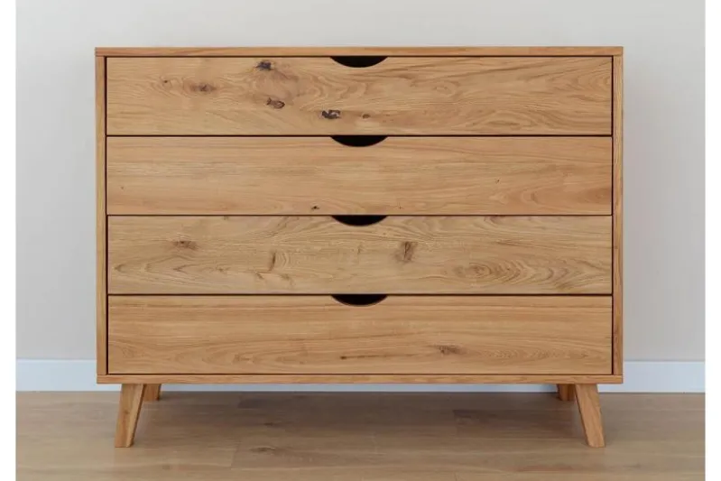 Comò moderno in legno massello di rovere oliato 4 cassetti