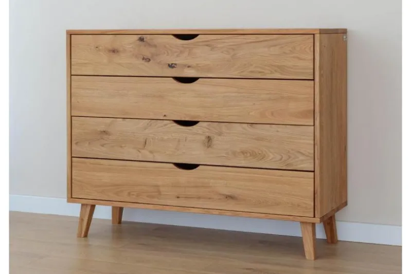 Comò moderno in legno massello di rovere oliato 4 cassetti