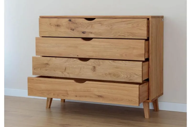 Comò moderno in legno massello di rovere oliato 4 cassetti