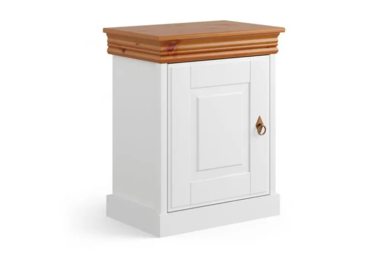 Comodino legno massello bianco piano miele shabby toscano