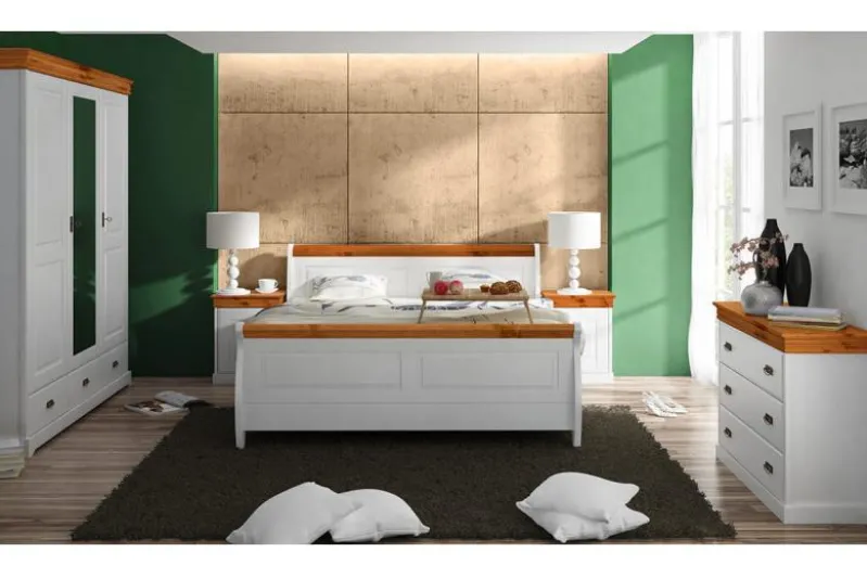 Comodino legno massello bianco piano miele shabby toscano
