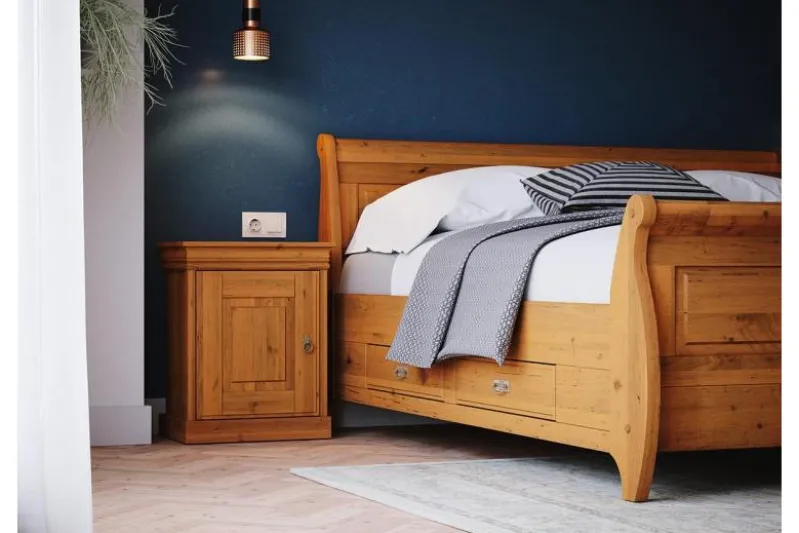 Comodino legno massello di pino color miele toscano shabby