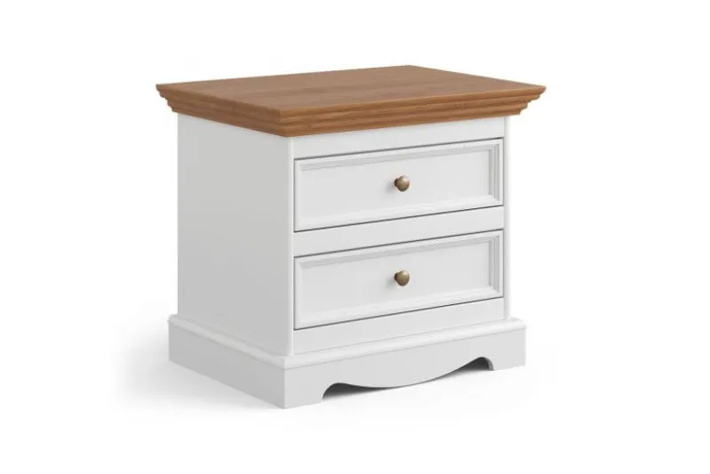 Comodino shabby chic pino massello bianco e rovere