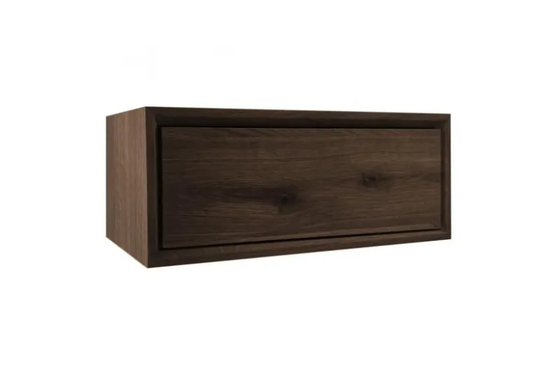 Comodino sospeso moderno in legno naturale affumicato