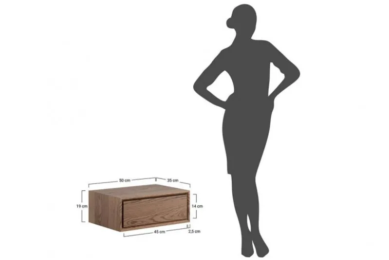 Comodino sospeso moderno in legno naturale affumicato