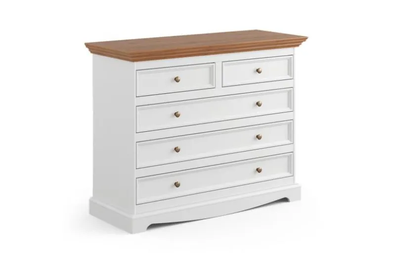 Comò shabby chic pino massello bianco e piano color rovere