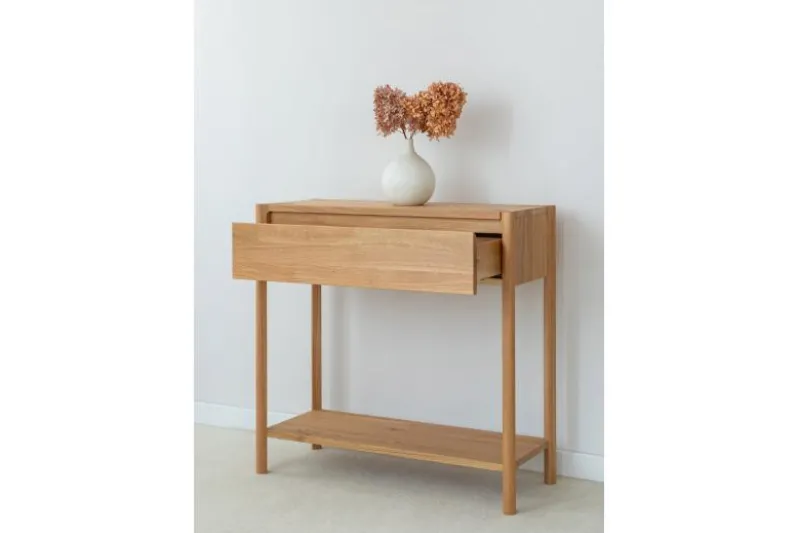 Consolle moderna con cassetto in rovere massello naturale oliato