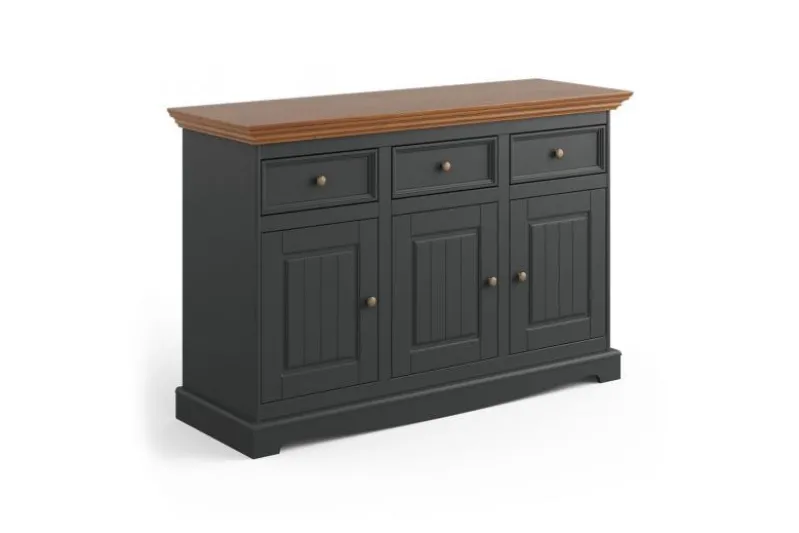 Consolle shabby chic 3 ante pino massello grafite piano color rovere