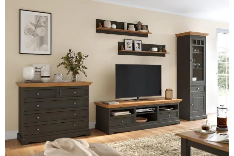 Coppia di mensole legno di pino massello grafite e naturale shabby chic