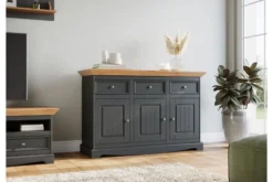 Credenza 3 ante pino massello grafite e naturale shabby chic