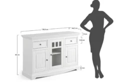 Credenza con cristalliera shabby chic pino massello bianco e top noce