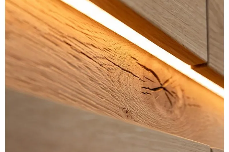 Credenza moderna in rovere massello grezzo con illuminazione LED