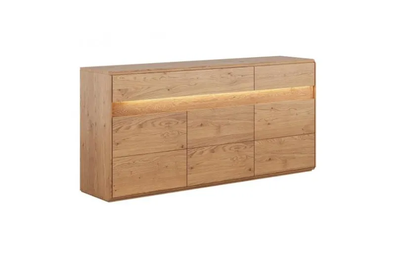 Credenza moderna in rovere massello grezzo con illuminazione LED
