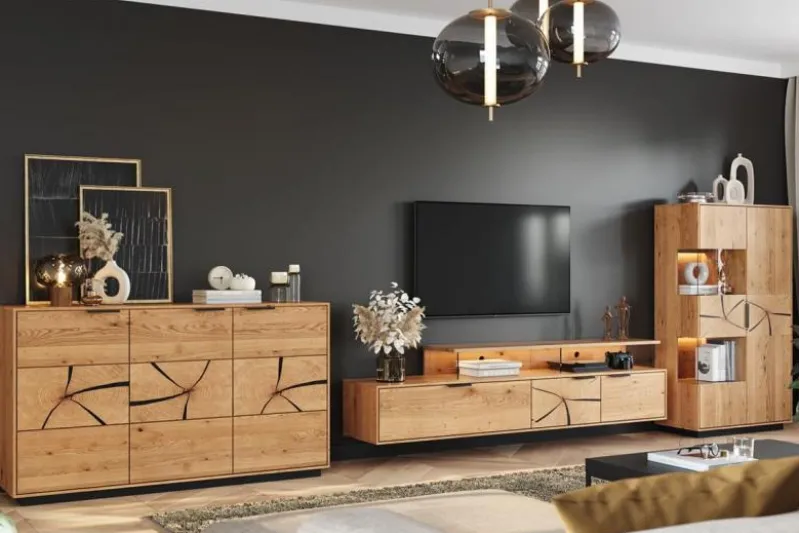 Credenza moderna rovere massello con sezione di tronco
