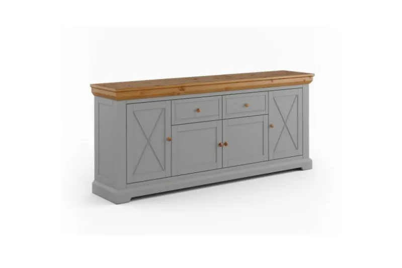Credenza pino massello grigio e color rovere shabby country