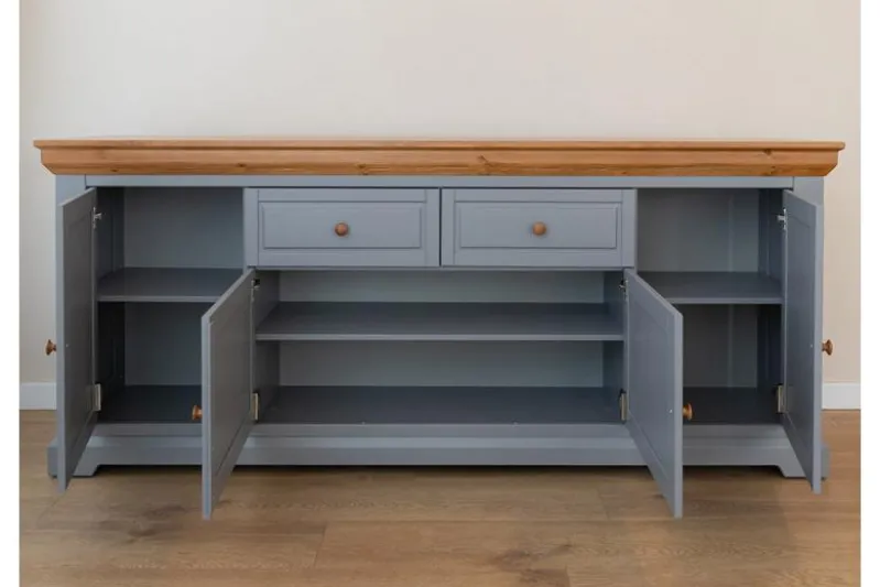 Credenza pino massello grigio e color rovere shabby country