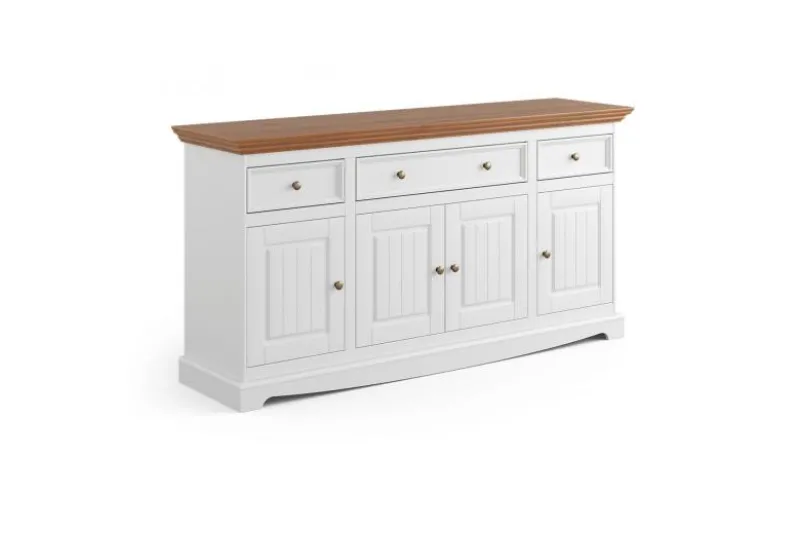 Credenza shabby chic pino massello bicolore bianca e rovere
