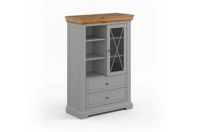 Cristalliera bassa pino massello grigio e rovere shabby country