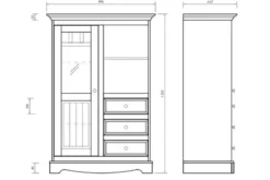 Cristalliera bassa shabby chic pino massello bianco e piano noce