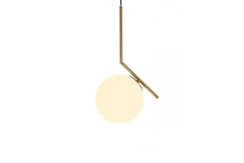 Lampada a sospensione di design a sfera in vetro bianco SORENTO D20 Ottone